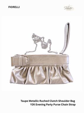 SALE! $10! Taupe Metallic Ruched Clutch Shoulder Bag Y2K Party Purse Chain Strap